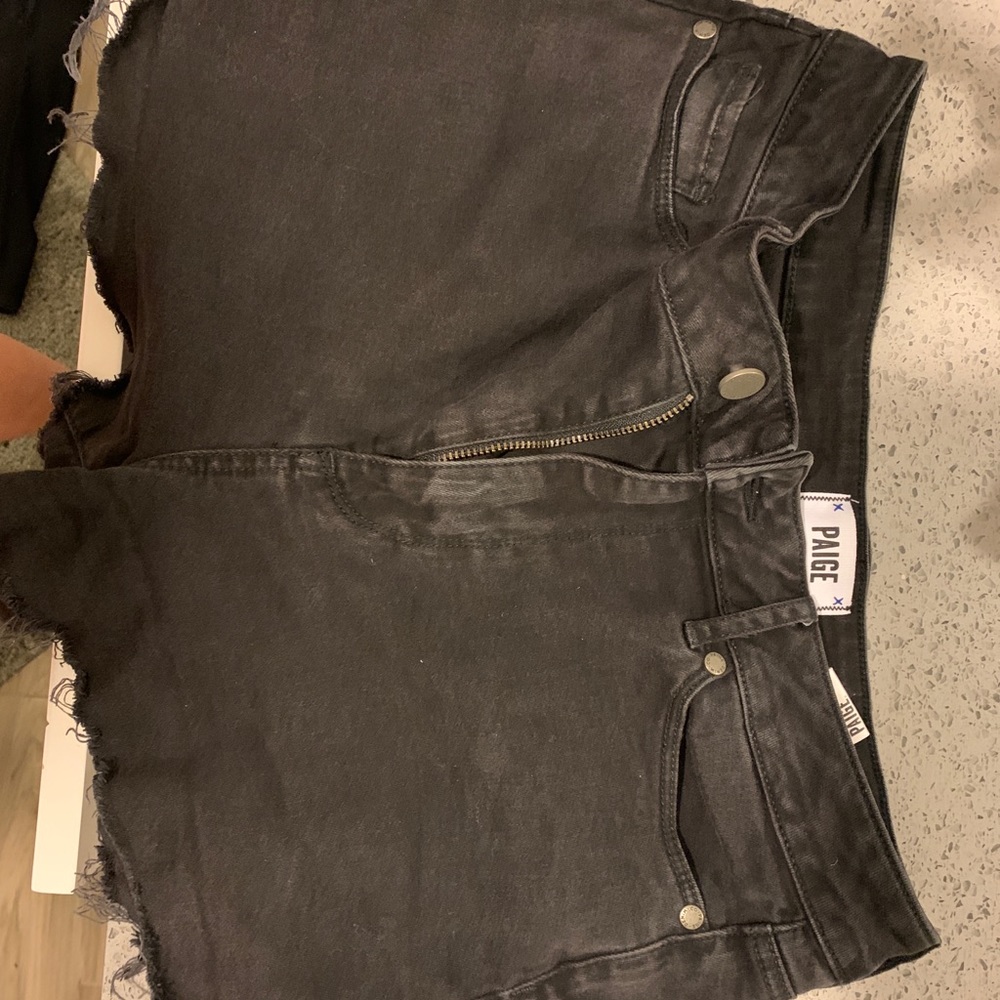 Paige shorts size 30, Black denim, distressed hem - Picture 3 of 6